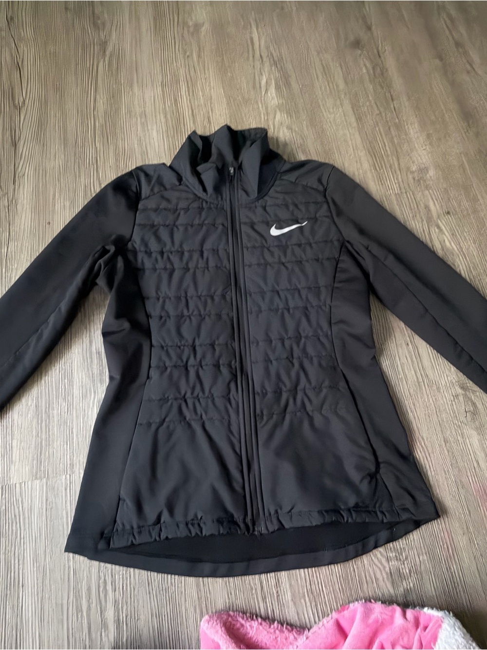 Nike Black Quilted Hybrid Puffer Jacket with White Swoosh